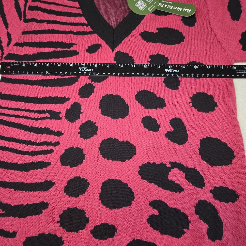 OXKNIT Short Sleeve Sweater Womens Large Pink Cotton Animal Cheetah Zebra NEW - Picture 5 of 6
